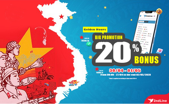 Khuyến mãi lớn 30/04 - 01/05 - 2023 - Cơ hội nạp tiền lên đến 20%