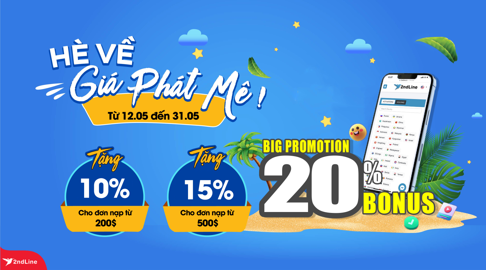 Hè Về Giá Phát Mê - Cơ Hội Nạp Tiền Khuyến Mãi Lên Tới 20% Tại 2ndLine.io